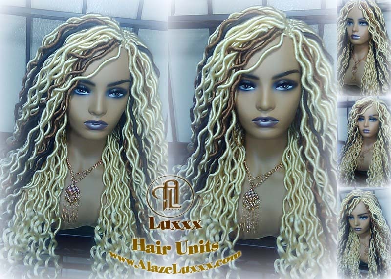 Platinum Blonde Gypsy Bohemian Boho Goddess Faux Dread Locs Wig Unit! Blonde #613 #27 Brown Wavy Dred Lock Wig Crochet Messy Hair Wig