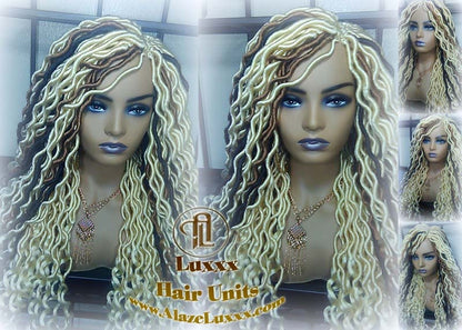 Platinum Blonde Gypsy Bohemian Boho Goddess Faux Dread Locs Wig Unit! Blonde #613 #27 Brown Wavy Dred Lock Wig Crochet Messy Hair Wig