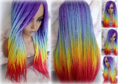 Rainbow Mermaid Purple Blue Yellow Orange  Wig Box Braids braided Synthetic hair Lace Part Wig Pride Ready to Ship LGBT Pride