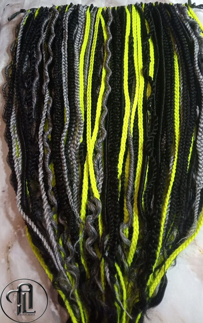 Neon Green Black Grey Silver Single End SE Braid Plaits Twist Set 100 Piece Set Kit Crochet Boho Alien Dread  Extensions Single Loop Dread