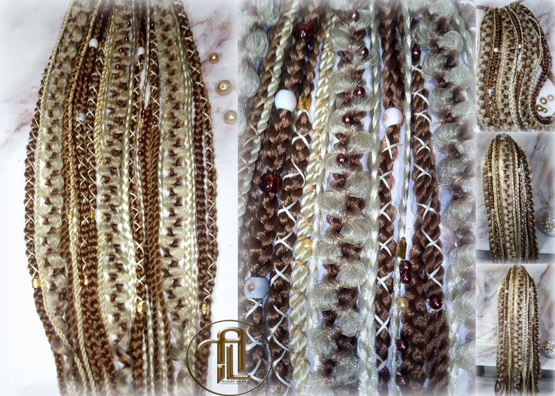 Ponytail Hair Fall Viking Renaissance Extensions Blonde Brown Elements Accents Feathers synthetic box braids hair scrunchie clipin Butterfly