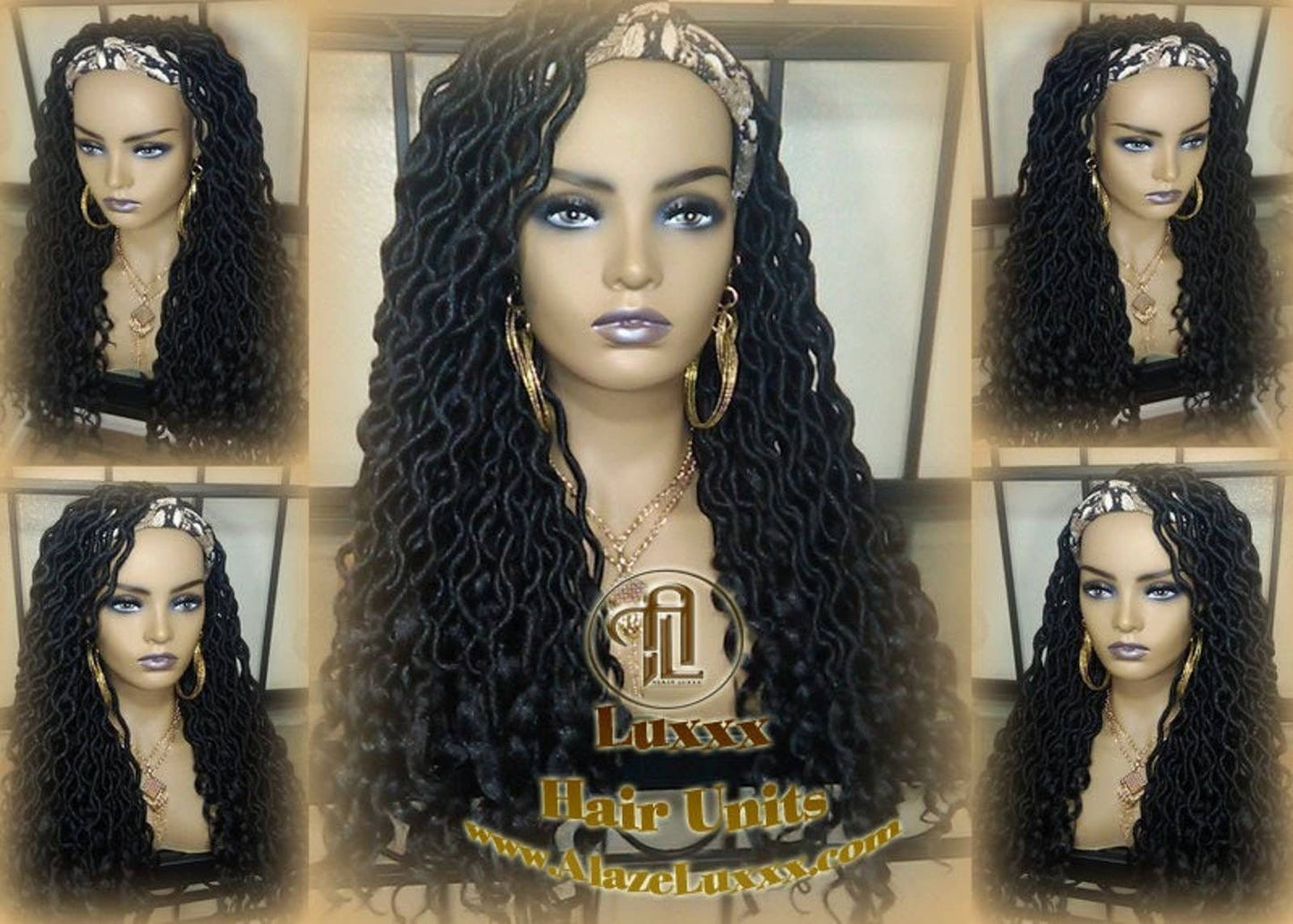 Headband Wig Black 1B Goddess Faux Loc Bohemian Boho Braided Wig Goddess Gypsy Braid Dread Loc Set