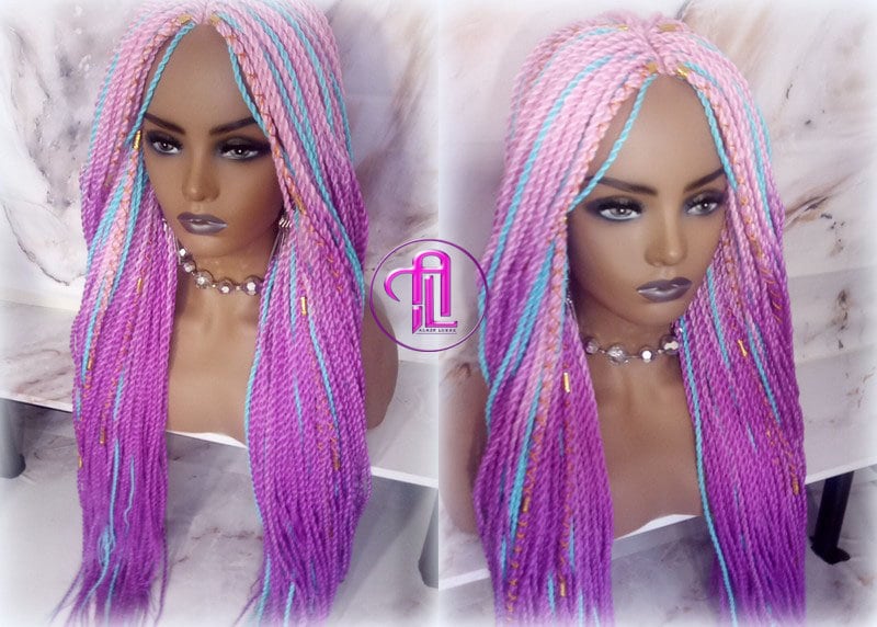 Ombre Pink Purple Blue 24 Inch Long Soft Senegalese Twist Ombre Braids Hair Synthetic Braiding Hair Extension Unicorn accents