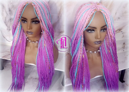Ombre Pink Purple Blue 24 Inch Long Soft Senegalese Twist Ombre Braids Hair Synthetic Braiding Hair Extension Unicorn accents