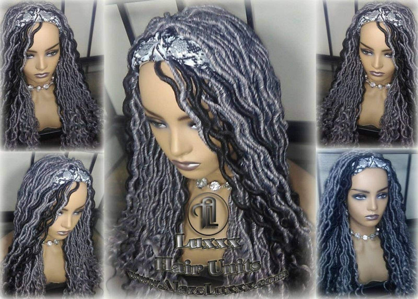 Headband Wig Goddess Faux Dread Locs Salt N Pepper 44 51 Black Gypsy Boho Silver Black 1B Grey Gray Platinum Storm Wig Unit Wavy