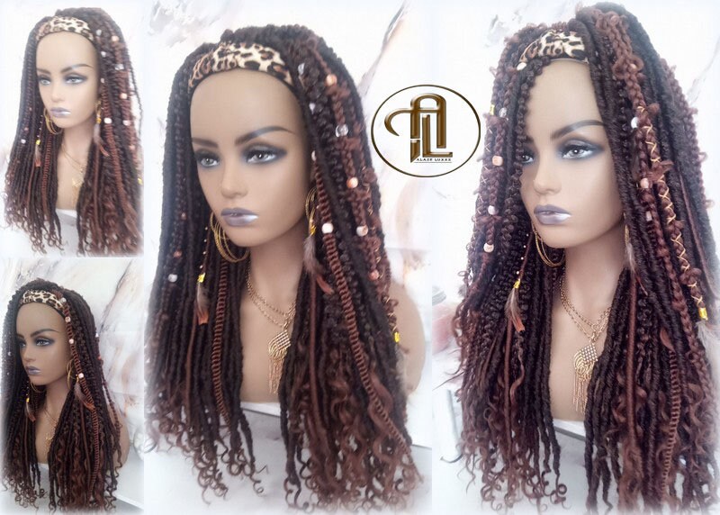 Headband Wig Brown 30 Black Dreads Mix Set Twist Soft Crochet Boho Dread Braid Set Bohemian extensions
