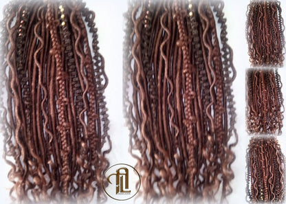 Single Ended SE 75 Piece Set Kit Ginger Brown Mixed Soft Crochet Boho Dread Braid Hair Wraps Extensions Viking Victorian Braids Dreads