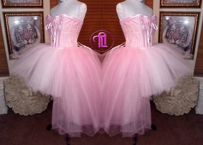 Birthday Anniversary Bridal Valentines Day Dress Skirt Corset Style Outfit Light Pink Blush Pink Hi Low Skirt Hearts Cupid