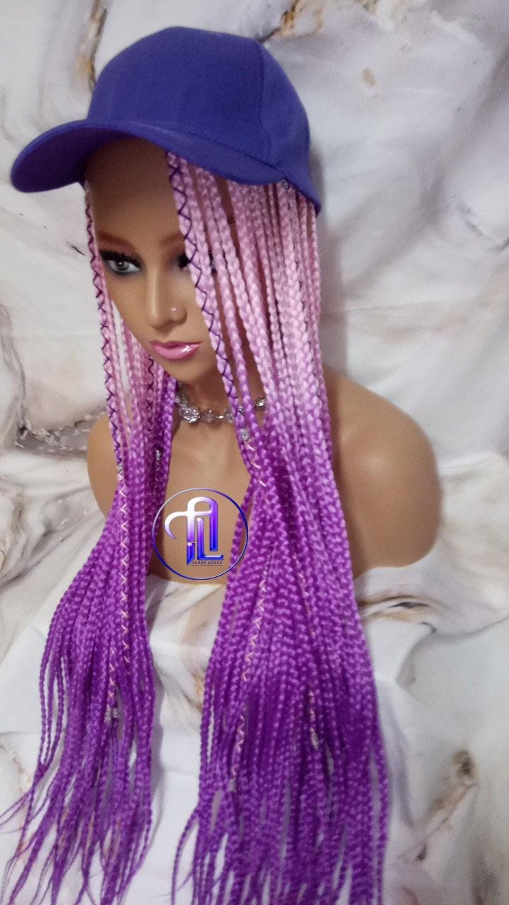 Ombre Box Braid Hat Wig | Pink Purple Lavender Braided Cap | Chemo Alopecia | Faux Braids Wig Hat | Festival Hair | Protective Style Hat Wig