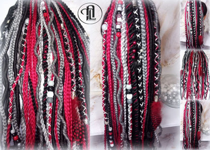 Ponytail Hair Fall Viking Extensions Black Red Elements Accents Feathers synthetic box braids renaissance hair scrunchie kawaii dreadlock