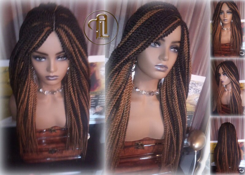 Straight Senegalese Twist Wig Brown Blonde 22' Unique and Rare Long Alopecia Natural Small Twist Crochet Braided Braiding