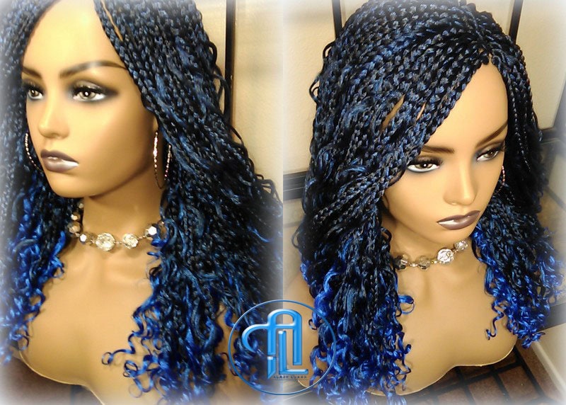 Blue Ombre Goddess Box Braids Mermaid curly long distressed bohemian braids Gradient Hair Short Curly 14/16in