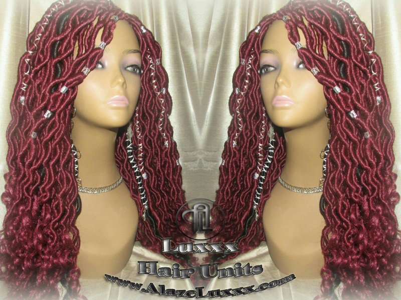 Bohemian Boho Hair Wig Dread Braided Faux Wig Rich Red Black Goddess Loc Wool Crochet Braided Wig Protective Style Hair Wig Box Braids Twist