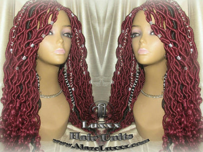 Bohemian Boho Hair Wig Dread Braided Faux Wig Rich Red Black Goddess Loc Wool Crochet Braided Wig Protective Style Hair Wig Box Braids Twist