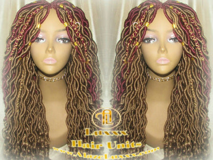 Marley Goddess Crochet Synthetic Dread Dred Loc Lock Wig Red Burgundy 530 Ombre Gold honey blonde 27 Box Braids Kinky Twist Hair Braided Wig