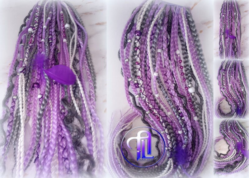 Ponytail Hair Fall Extensions Purple Grey White Elements Accents Feathers synthetic box braids hair scrunchie clip in Clip on Braids
