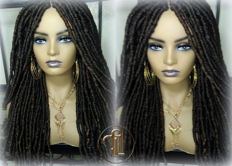 Long Straight Black Brown 30 Goddess Faux Locs Kinky Curly Ends Dread Wig Gypsy Faux Synthetic Dred Loc Bohemian Boho Ready to Ship