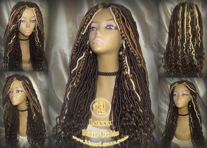 Long Wavy Goddess Faux Locs Honey Platinum Blonde 613 27 Brown Gypsy Bohemian Boho Dread DE SE Dred Lock Braided Wigs Festival Hair Distress