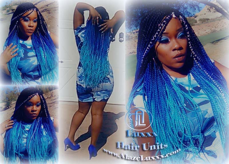 Senegalese Twist Braid Wig Blue Ombre Small Long Micro Braids Royal Baby Sky Blue  Unicorn Mermaid Wig Sale Alopecia Blue Braids