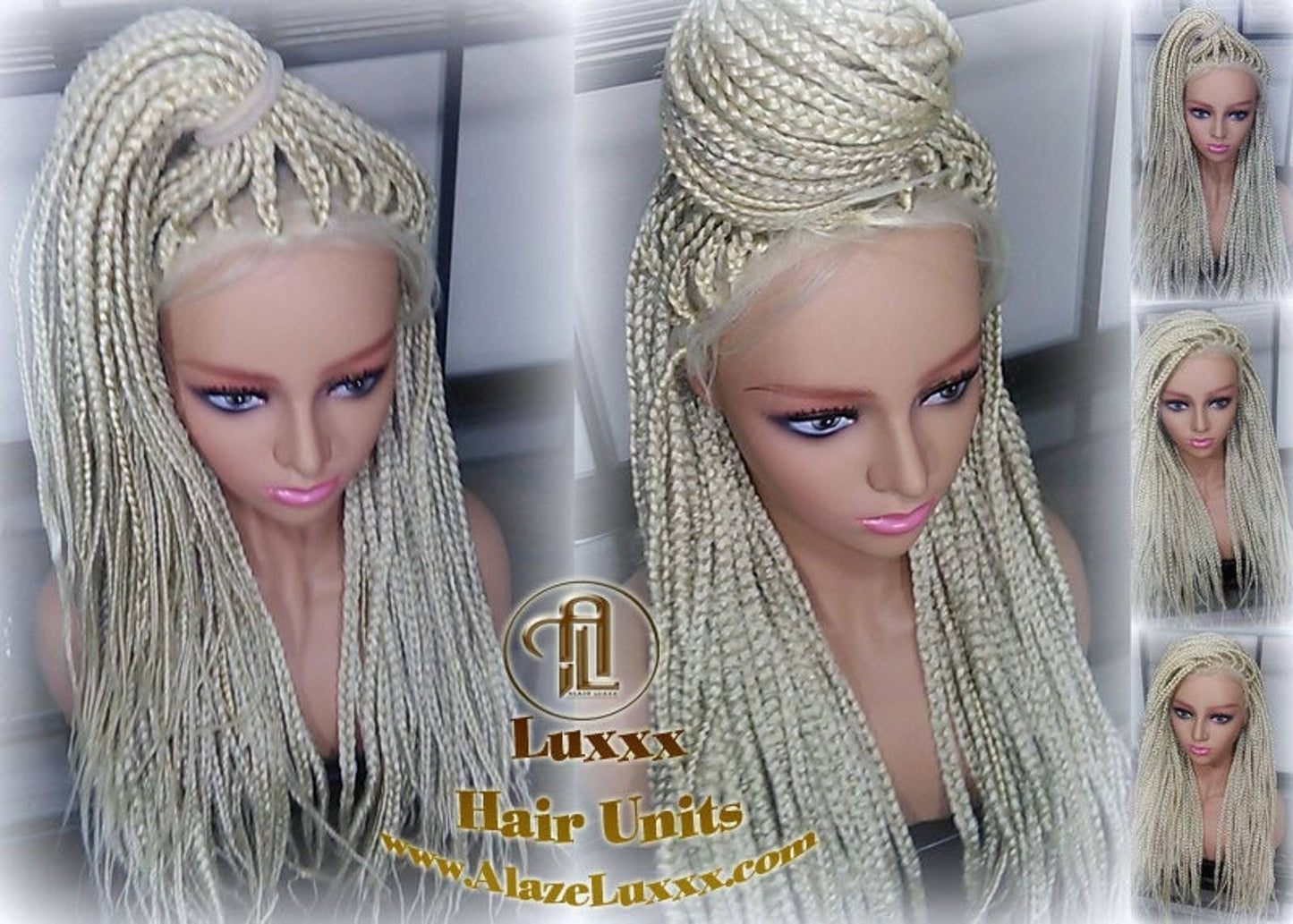 Plaitnum Blonde 613 Box Braid Wig Ombre Balayage White Blonde Platinum Lace Baby Hair Unit Small Medium Straight Glueless! Braid Lace Wig