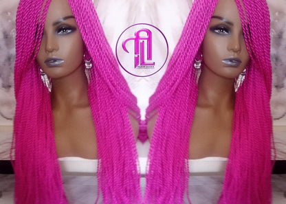 Hot Cosmic Pink Senegalese Twist Braid Wig Small Long Unicorn Mermaid Wig Sale Alopecia Braids Hot Pink Ready to Ship Magenta Braids Twists