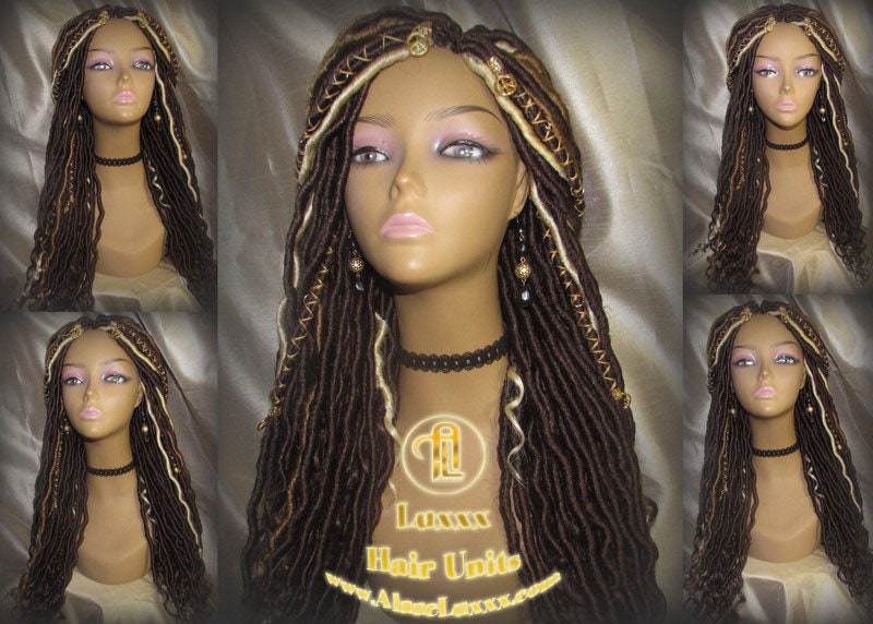 Long Wavy Goddess Faux Locs Honey Platinum Blonde 613 27 Brown Gypsy Bohemian Boho Dread DE SE Dred Lock Braided Wigs Festival Hair Distress
