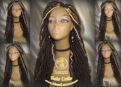 Long Wavy Goddess Faux Locs Honey Platinum Blonde 613 27 Brown Gypsy Bohemian Boho Dread DE SE Dred Lock Braided Wigs Festival Hair Distress