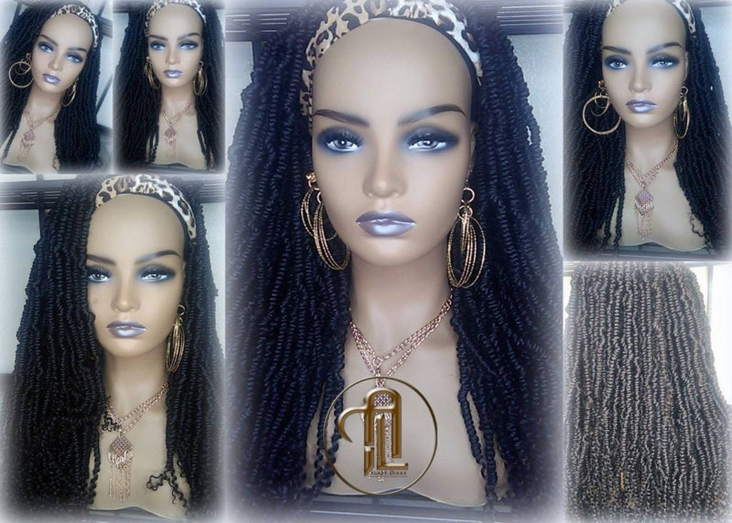Headband Wig Long 20in Passion Twist Black 1B Mini Small Fluffy Irregular Bomb Spring Kinky Bohemian Boho Water Wave Hair twist hair