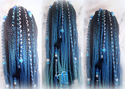 Black Blue Ombre Braids Extension on Hairband Hair Tie Synthetic Dreads Ponytail Boho Hair Falls RenaissanceAccents Feathers synthetic