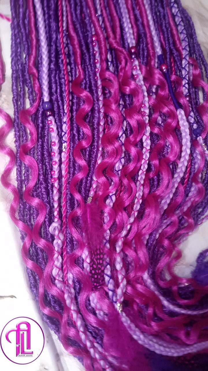 Wavy Pink Purple Single Ended SE Set Straight Soft Crochet Boho Dread Braid Extensions Textured Hair Dread Curly Pink Dreads Synthetic