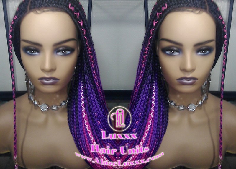 Cornrow Black Purple Pink Ombre Lemonade Braid Wig Lace Closure Baby Hair Box Braids Mermaid Unicorn Rainbow Hair