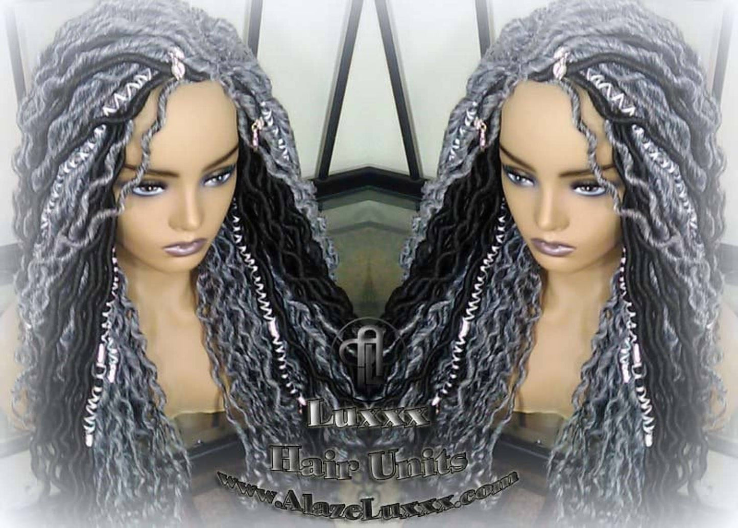 Goddess Faux Dread Locs Salt N Pepper 44 51 Gypsy Boho Silver Black 1B Grey Gray Platinum Storm Wig Unit Wavy