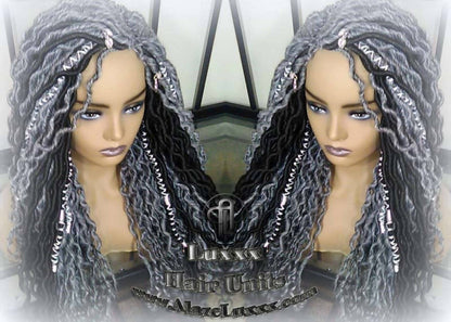 Goddess Faux Dread Locs Salt N Pepper 44 51 Gypsy Boho Silver Black 1B Grey Gray Platinum Storm Wig Unit Wavy