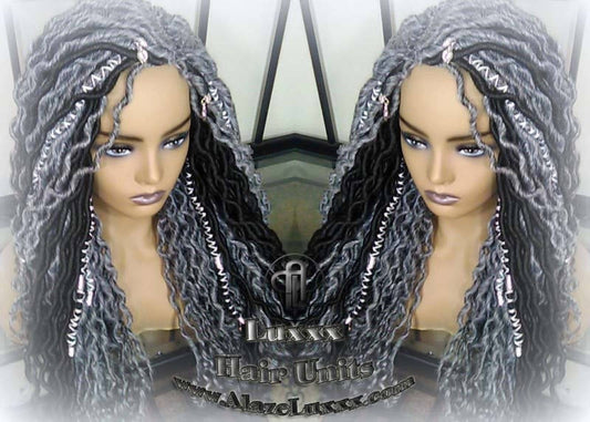 Goddess Faux Dread Locs Salt N Pepper 44 51 Gypsy Boho Silver Black 1B Grey Gray Platinum Storm Wig Unit Wavy