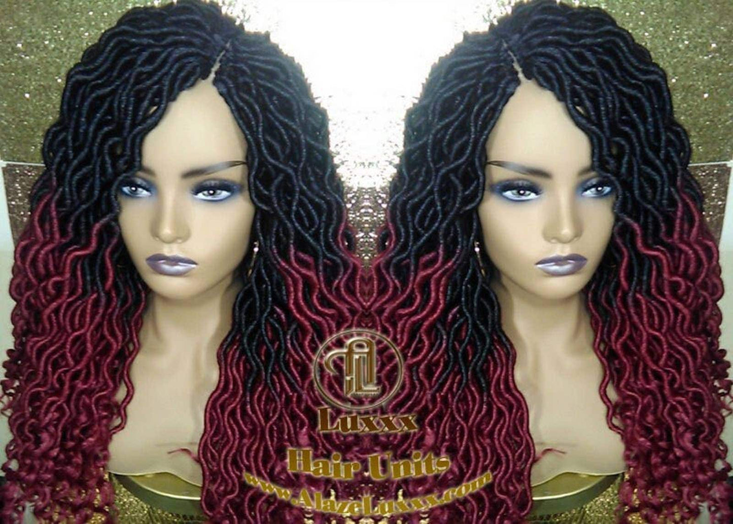 Ombre Goddess Locs Fire 530 Goddess Festival Hair Red Burgundy 1b Marley Crochet Synthetic Dread Dred Loc Lock Wig Unit Braided