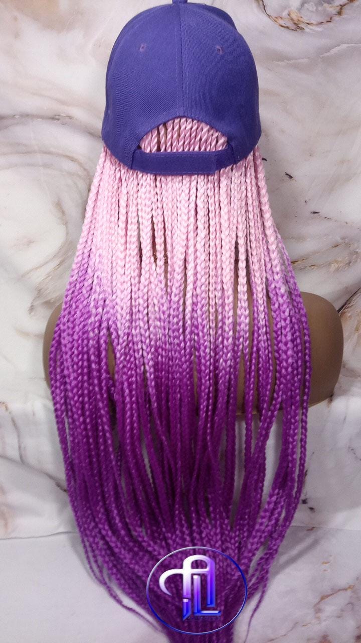 Pink Purple Ombre Box Braid Lavender Hat Wig Gym Hat Baseball Cap Braided Hair Hat Wig Cap Chemo Hat Alopecia Purple Braid Hair Hat Cap