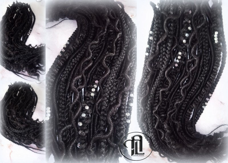 Black Single Ended SE 75 Piece Set Kit Goth Mixed Soft Witch Boho Dread Braid Hair Wraps Extensions Textured Natural Realistic