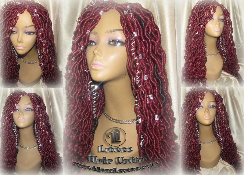 Braided Faux Wig Rich Red Black Goddess Loc Bohemian Boho Dread DE SE Dred Lock Crochet Braided Wig Costume Carnival Festival Hair fairy wig