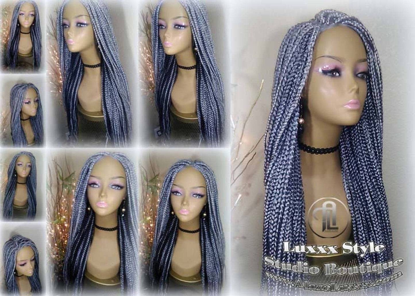 Braid Lace Wig Box Braid 44 51 Wig Storm Long Grey Gray Silver Lace Closure Baby Hair Medium Straight Glueless! Pre Stretched Braiding