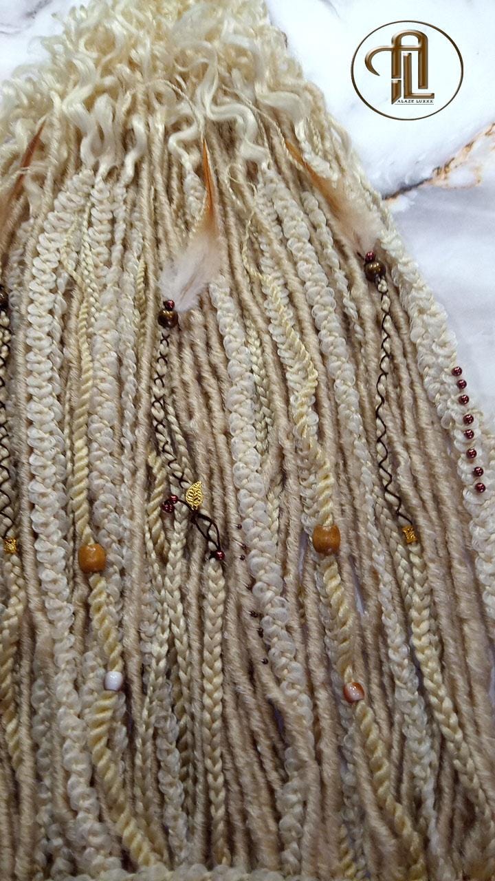 Renaissance Festival Boho Blonde Single Ended Dreads Full Set Festival Viking Braid DE SE Synthetic Braid in Dreadlocks 613 Locs Extensions