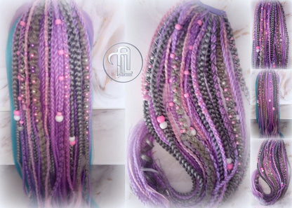 Ponytail Hair Fall Extensions Purple Pink Grey Elements Accents Feathers synthetic box braids hair scrunchie clip in Clip on Braids