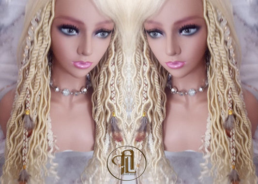 Full Wig with 4x4 Lace Closure Blonde 613 Braids Dreads Mix Set Twist Soft Crochet Boho Dread Braid Set Bohemian extensions