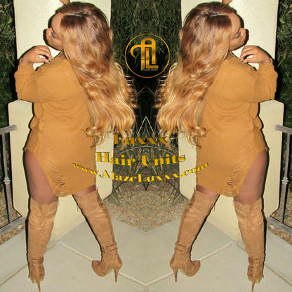 Blonde Auburn 27/30 Dark Roots Ombre 20 In' Straight Long Honey  Custom Color Virgin Hair Unit Lace FrontWigs Kim Khloe Kardashian Wig Look