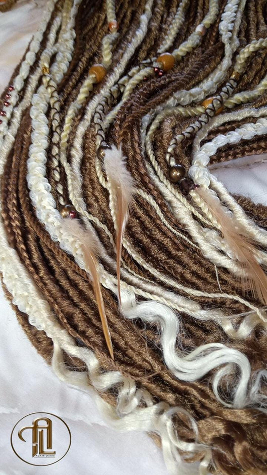 Brown Blonde Set Soft boho Bohemian dreadlocks textured braids wavy dreads  SE Full set Curls dreads and Braids Dragon Braids