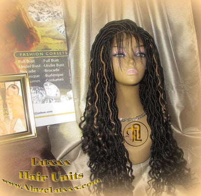 Faux Loc Wig 4x4 Lace Closure w Baby Hairs Dread Wig Wavy Black Dreads Honey Blonde 27 Synthetic Nu Goth Marley Dred Lock Bohemian Goddess