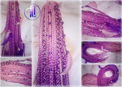 Ponytail Hair Fall Extensions Pink Ombre Purple Elements Accents Feathers synthetic box braids hair scrunchie clip in Clip on Braids