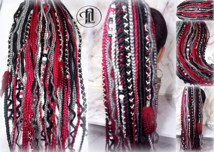Ponytail Hair Fall Viking Extensions Black Red Elements Accents Feathers synthetic box braids renaissance hair scrunchie kawaii dreadlock