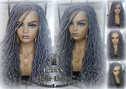 Lace Frontal Goddess Faux Dread Loc Lace Straight Storm Silver Grey Gray 44 51 Boho Gypsy Wavy Lock Crochet