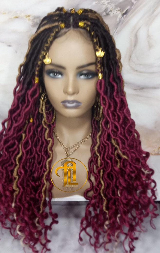 Full Lace Wig Red Burgundy 1b Black 530 Long Ombre Goddess Locs Honey Blonde 27 Marley Synthetic Braided Wig Curl Ends Bohemian Boho Gypsy
