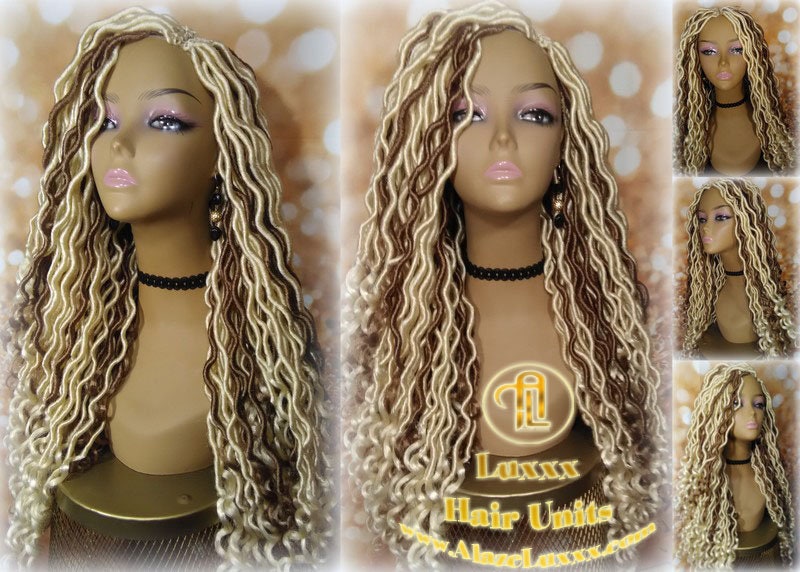 Goddess Faux Boho Platinum Blonde Braid Wig Gypsy Bohemian  Dread Locs Wig Honey Blonde #613 #27  Wavy  Dred  Lock Cosplay Summer Spring Wig
